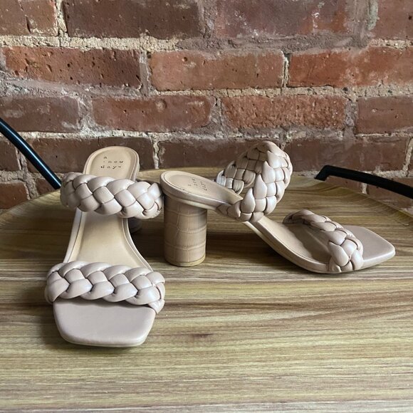 blush strappy pumps, good as new, size 6, neutral palette, braid detail - Picture 2 of 4